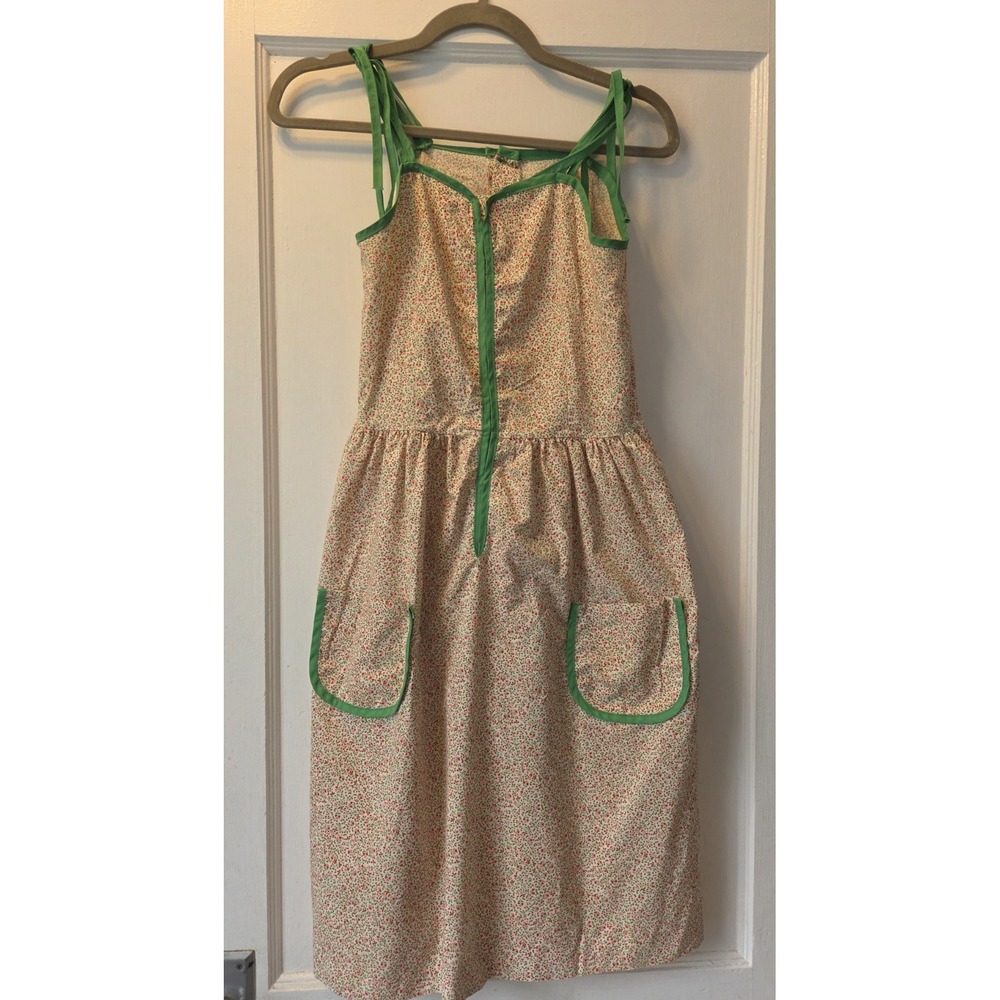 True Vintage. Handmade 1960's Pink Floral And Green Ribbon Sundress. See Measure